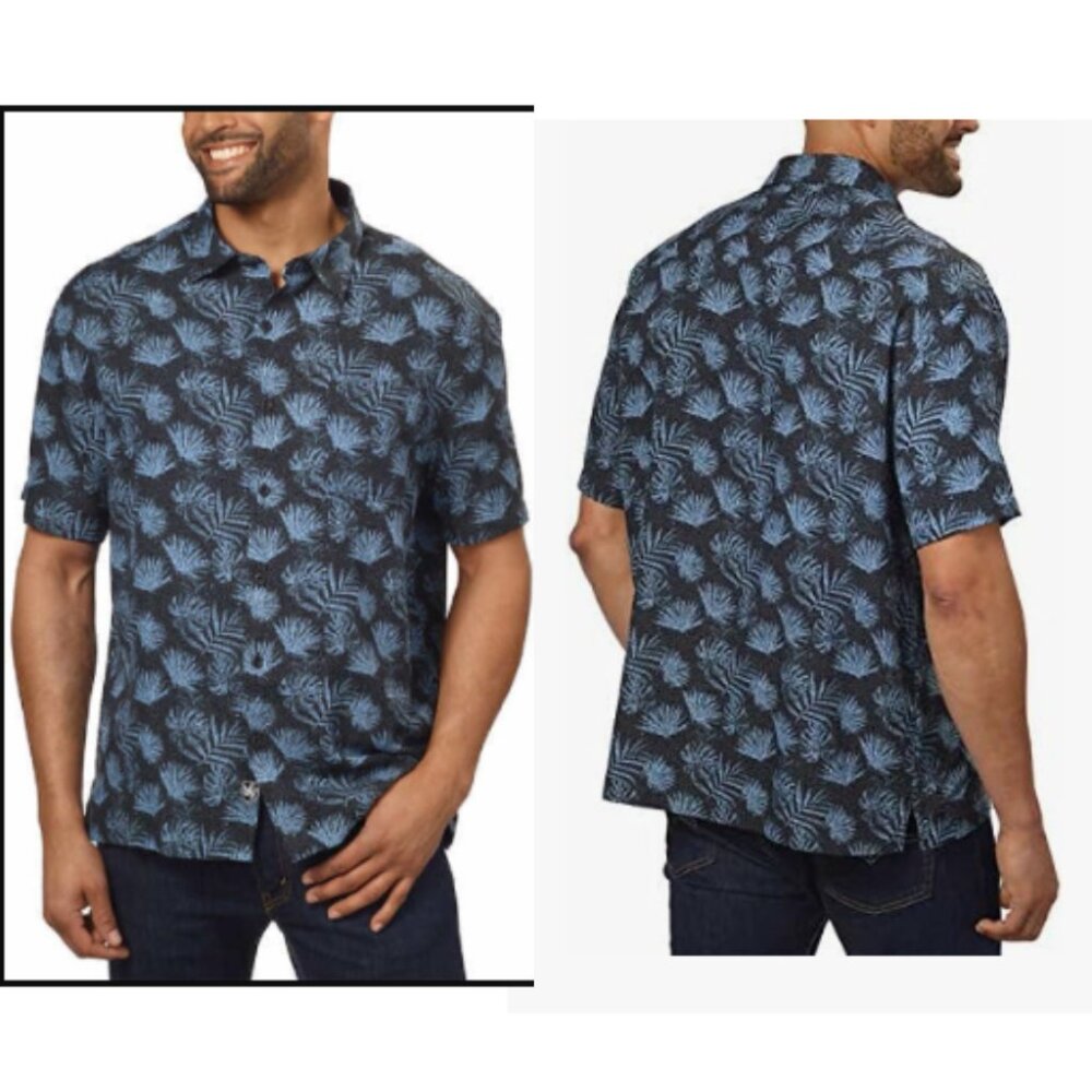 Nat Nast Luxury Silk Blend Tropical Floral Shirt XXL - Blue & Black Palm